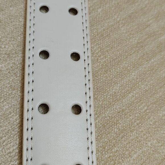 Genuine Leather Double Prong White Belt Unisex - Picture 7 of 8